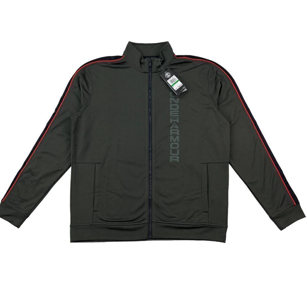 New Under Armour Men Khaki Gray Full Zip Jacket Stripes Long Sleeve Sport US L